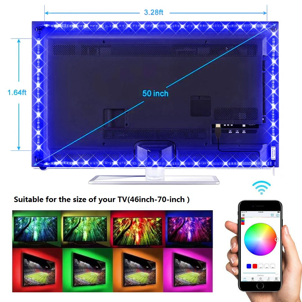 DC 5V USB WIFI TV Light Computer Screen Back Bias Tape 5050 RGB LED Lighting Alexa Google Home Sound Smart Control | Лампы и освещение