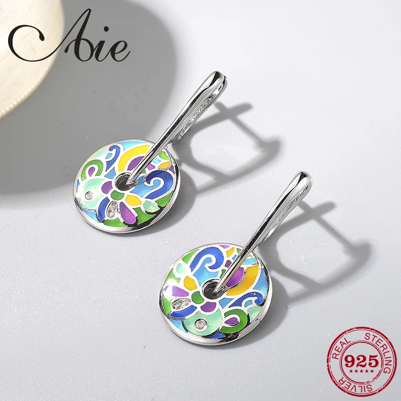 Фото 2018 Fashion gift 925 Sterling Silver round shape sparkling CZ Colourful Enamel fine Dangle Earrings Party Jewelry | Украшения и