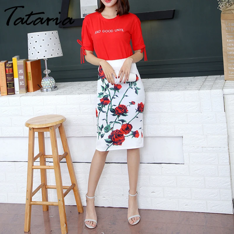 Фото Женская юбка карандаш Tataria повседневная офисная с цветочным принтом и высокой