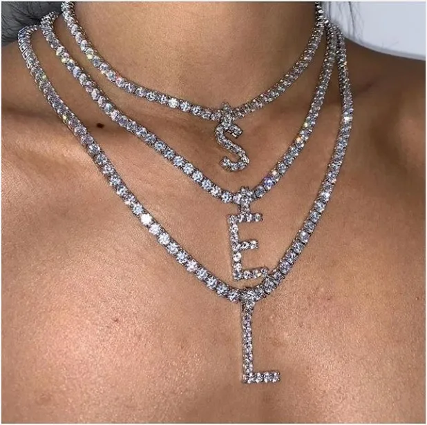 Men women Hip hop iced out Custom Name 5mm cz tennis chain Bubble Letter Necklaces Alphabet Charm pendants Hiphop jewelry
Men women Hip hop iced out Custom Name 5mm cz tennis chain Bubble Letter Necklaces Alphabet Charm pendants Hiphop jewelry