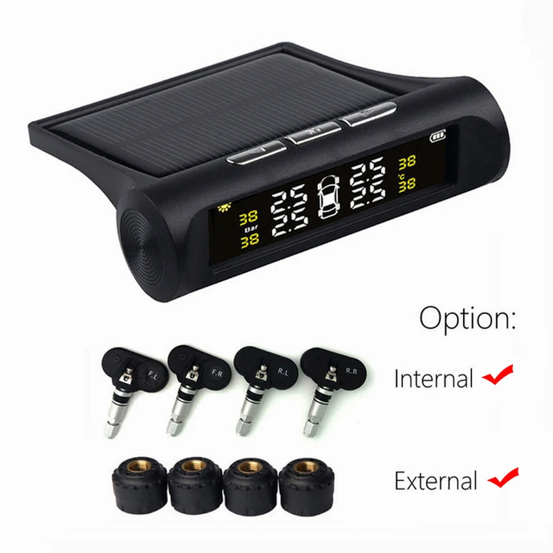 Solar TPMS Wireless Tire Pressure Monitoring System Solar Charging TPMS Internal / External Sensors Cars Tyre TPMS LCD Display
Solar TPMS Wireless Tire Pressure Monitoring System Solar Charging TPMS Internal / External Sensors Cars Tyre TPMS LCD Display