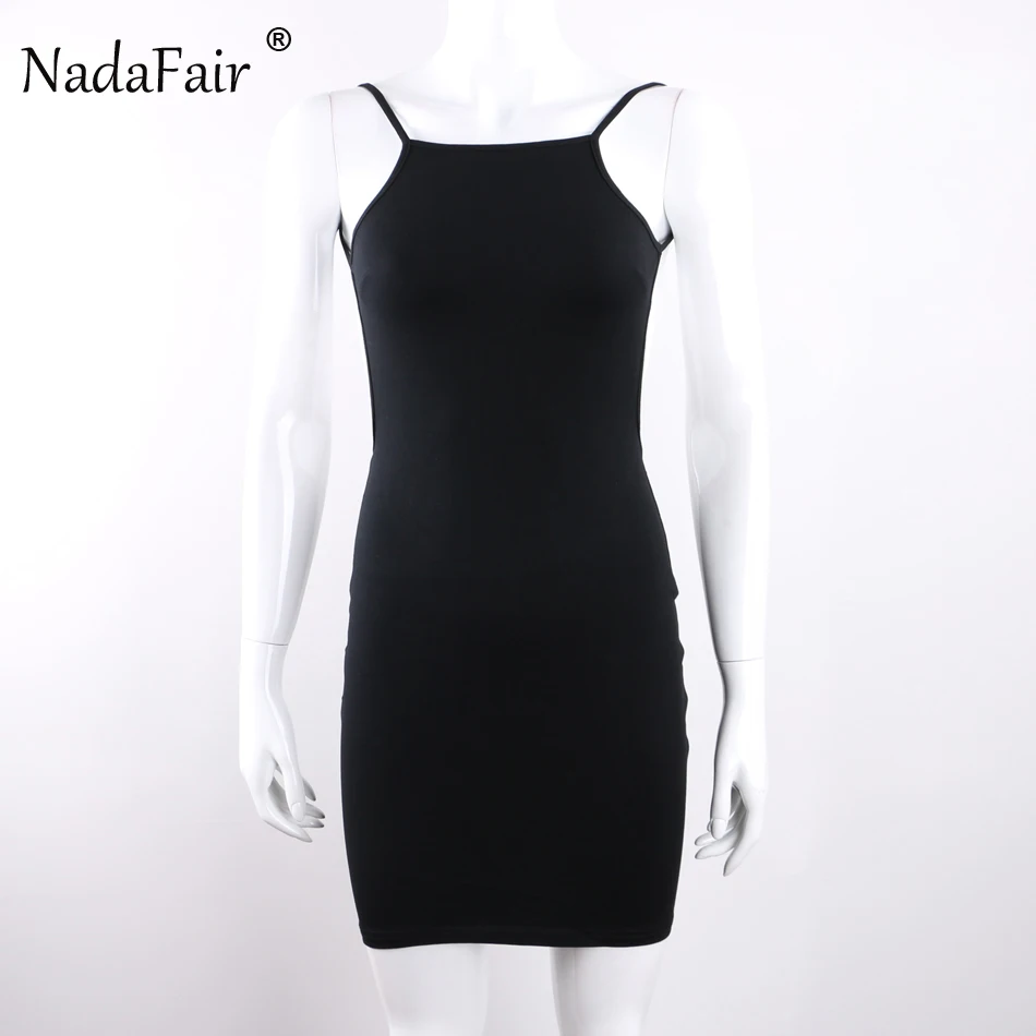 Nadafair 95% Cotton Spaghetti Strap Black Sexy Club Backless Bodycon Dress Women Summer Beach Casual Mini Dress 24