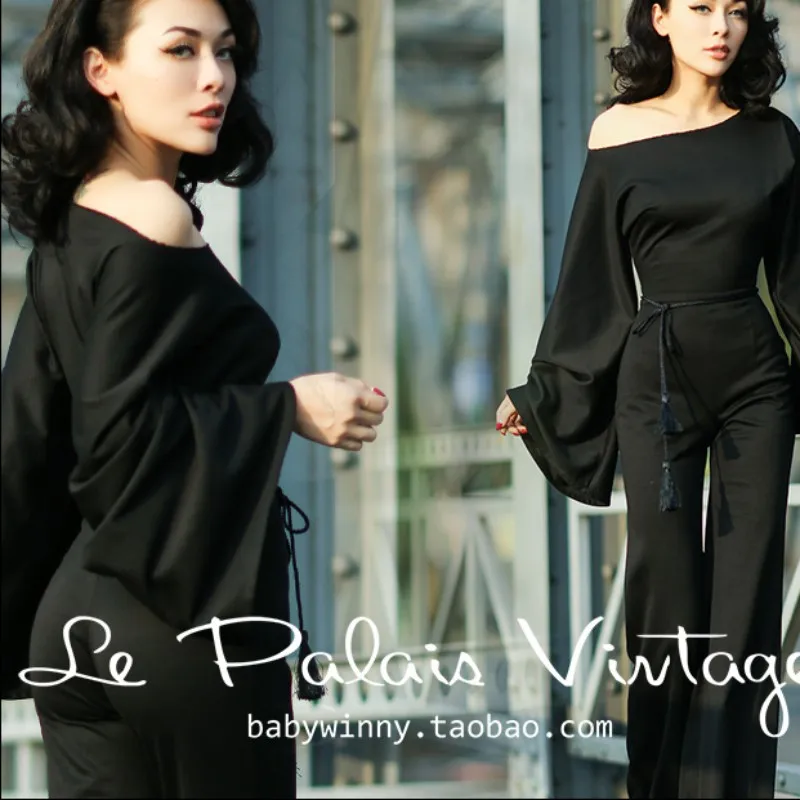 Europe and America Elegant Vintage Strapless One Piece Trousers Batwing Sleeve Wide Leg Pants Female One-Piece Dress
Europe and America Elegant Vintage Strapless One Piece Trousers Batwing Sleeve Wide Leg Pants Female One-Piece Dress
