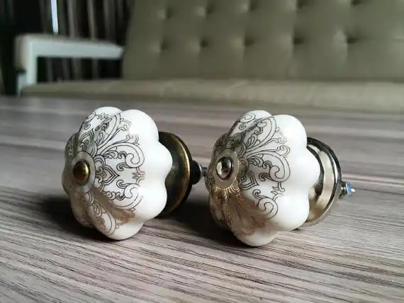 Ceramic Flower Dresser Knobs Silver Antique Bronze Cabinet