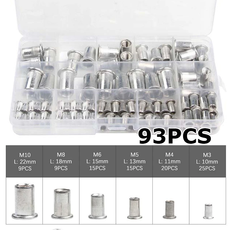 93Pcs M3 M4 M5 M6 M8 M10 Rivet Nut Aluminum Alloy Flat Head Threaded Rivet Insert Nutsert Cap Rivet Nuts
93Pcs M3 M4 M5 M6 M8 M10 Rivet Nut Aluminum Alloy Flat Head Threaded Rivet Insert Nutsert Cap Rivet Nuts