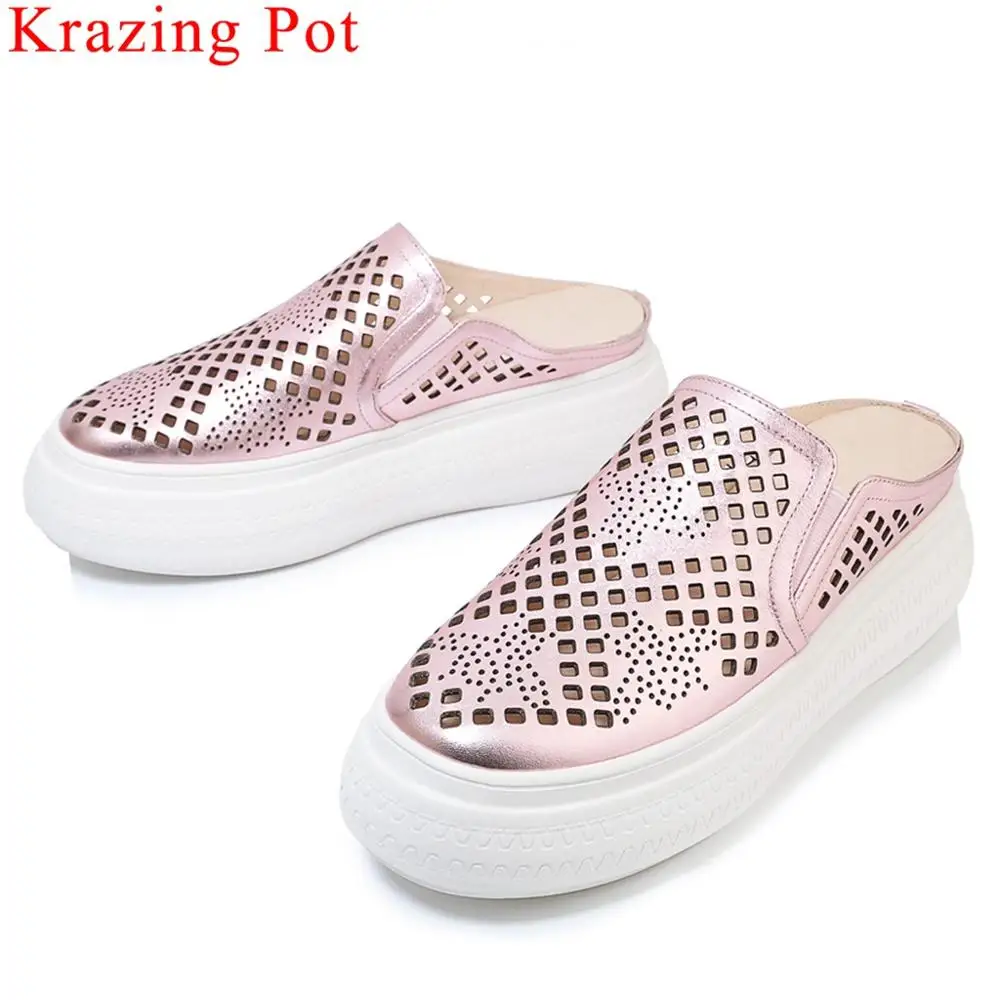 Krazing Pot new arrival genuine leather round toe flat platform slip on mules high bottom concise style vulcanized shoes L90
Krazing Pot new arrival genuine leather round toe flat platform slip on mules high bottom concise style vulcanized shoes L90
