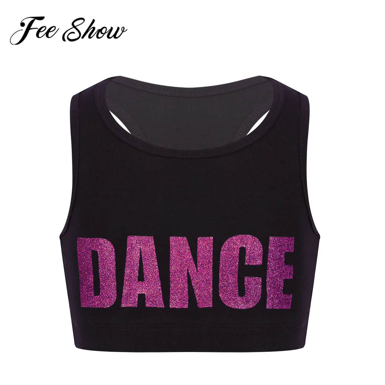 Kids Girls Sleeveless Round Neck Racer Back Shiny Letters DANCE Printed Crop Top Sports Bra for Dance Stage Performance Workout
Kids Girls Sleeveless Round Neck Racer Back Shiny Letters DANCE Printed Crop Top Sports Bra for Dance Stage Performance Workout