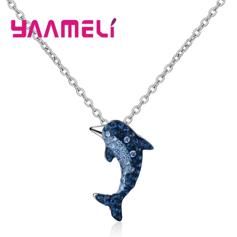 

Attractive Women Dark Blue Cubic Zirconia Full Paved Dolphin Pendant Necklaces 925 Sterling Silver Wedding Engagement Party Gift