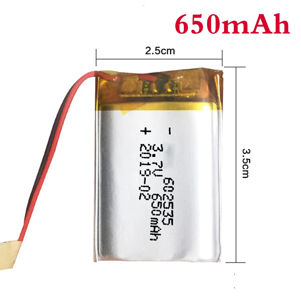 1/2/4pcs 3.7V 650mAh 602535 Rechargeable li Polymer Li-ion Battery With PCB For Bluetooth Headset GPS MP3 MP4 PSP Recorder
1/2/4pcs 3.7V 650mAh 602535 Rechargeable li Polymer Li-ion Battery With PCB For Bluetooth Headset GPS MP3 MP4 PSP Recorder