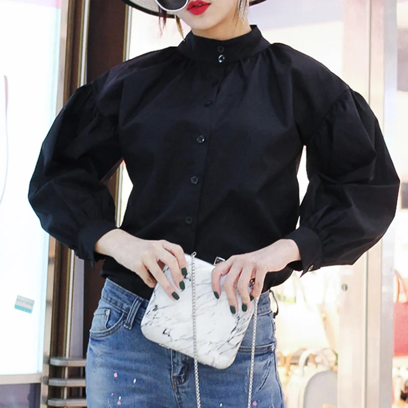 Women Tops and Blouses Fashion Streetwear Female Stand Collar Black White Tops Ladies Loose Lantern Sleeve Shirt Women Clothing
Women Tops and Blouses Fashion Streetwear Female Stand Collar Black White Tops Ladies Loose Lantern Sleeve Shirt Women Clothing