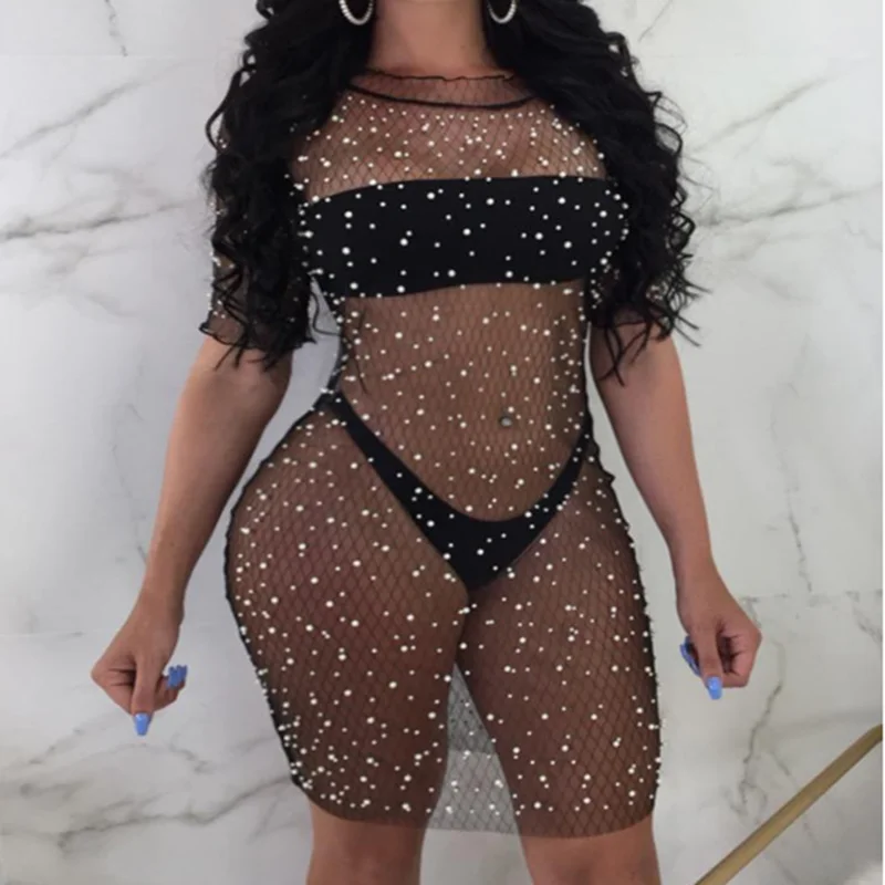 1PC Summer Women Sexy Bikini Cover Up Dress Mesh Fishnet Swimsuit Swimwear Dress Shiny rhinestone Bathing Beachwear
1PC Summer Women Sexy Bikini Cover Up Dress Mesh Fishnet Swimsuit Swimwear Dress Shiny rhinestone Bathing Beachwear