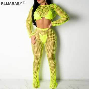 RLMABABY Summer Transparent Hollow Mesh Two Piece Set Long Sleeve High Waist Tshirt And Pants Set Wide Leg Beach Sexy Women Set
RLMABABY Summer Transparent Hollow Mesh Two Piece Set Long Sleeve High Waist Tshirt And Pants Set Wide Leg Beach Sexy Women Set