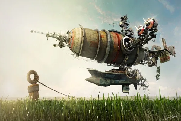 Cuadros Fallout Art Nature Landscape Grass Field Machine Zeppelin Gears For Turbines Technology домашний декор холст