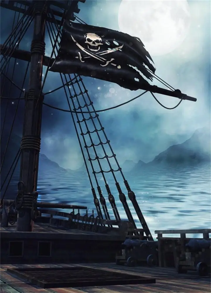 Фото Laeacco море пиратский корабль Сумерки Луна свет сцена фотографии фоны