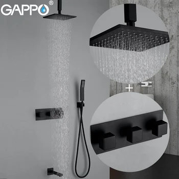 

GAPPO wall mounted Shower Faucets black brass rainfall bathroom concealed shower mixer taps bath rain shower set bathtub faucet