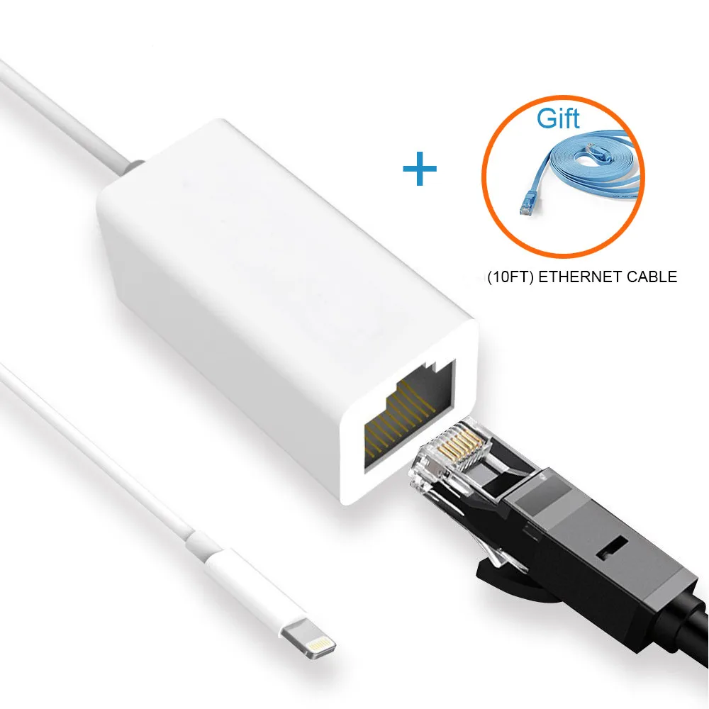 

For Lightning To RJ45 Ethernet LAN Wired Network Adapter 100Mbps Network Cable Overseas Travel Compact For iPhone/iPad Series