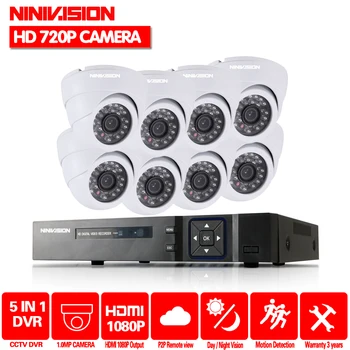 

NINIVISION 720P CCTV Security Dome 1.0MP 2000TVL camera kit with 8 channel AHD 1080P DVR system hdmi 1080P NVR 3g wifi DVR Set