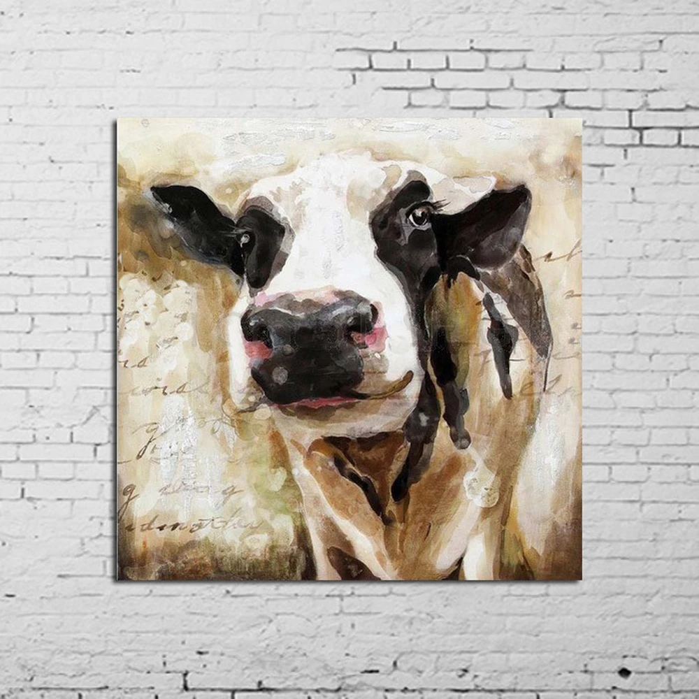 Mintura Искусство Ручная роспись корова свинка холст картины маслом красочная