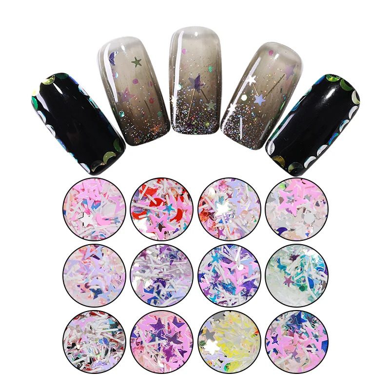12 Boxes Nail Sequins Set Star Moon Series Glitter Paillette Flakies Colorful DIY 3D Manicure Nail Art Decoration Kit
12 Boxes Nail Sequins Set Star Moon Series Glitter Paillette Flakies Colorful DIY 3D Manicure Nail Art Decoration Kit