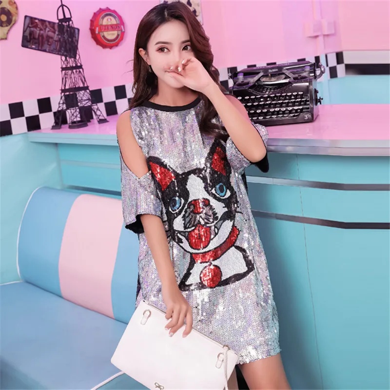Sequin T Shirt With Sequins Fashion Silver Off ShoulderT Shirt Women Cartoon Dog Clothes Hip Hop Clothing Club Party Woman top
Sequin T Shirt With Sequins Fashion Silver Off ShoulderT Shirt Women Cartoon Dog Clothes Hip Hop Clothing Club Party Woman top