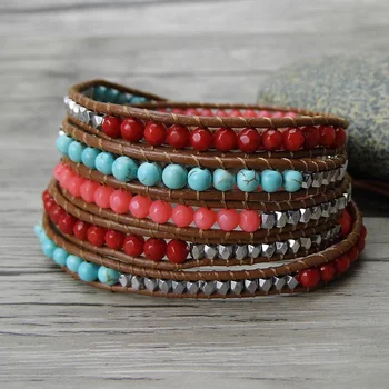Blue natural stone bracelet coral beads bracelet boho leather wraps bracelet yoga jewelry bohemian
Blue natural stone bracelet coral beads bracelet boho leather wraps bracelet yoga jewelry bohemian
