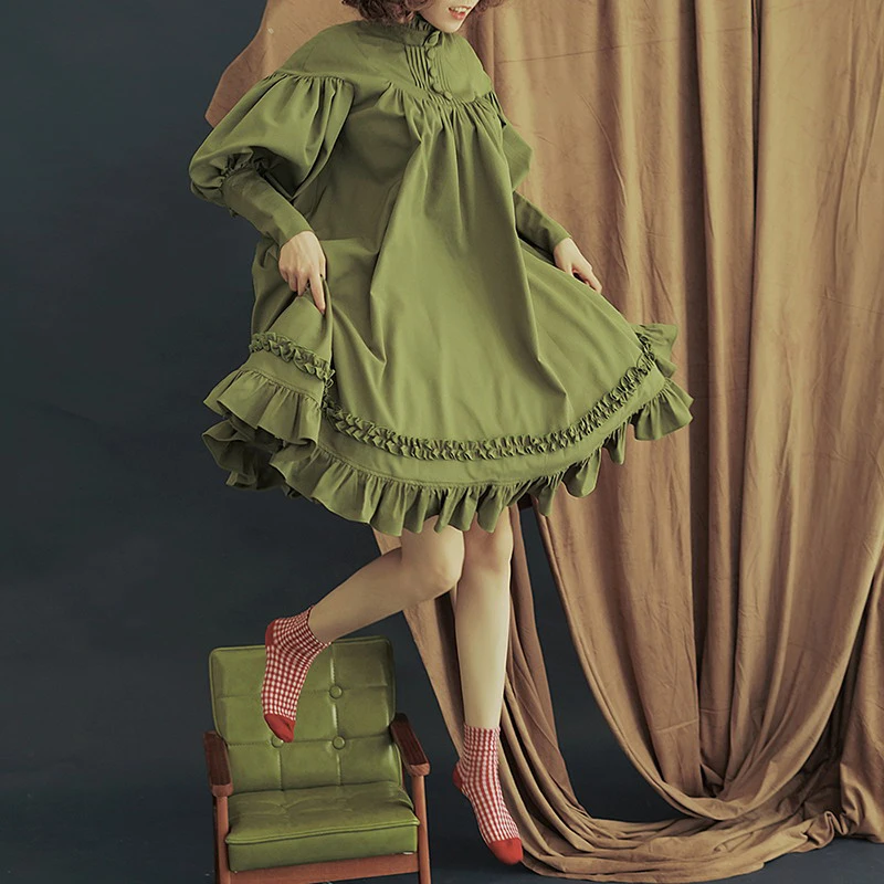 Umeko Long Sleeve Lolita Midi Dress Vintage Stand Collar High Waist Button Ruffle A-line Dress Cute 2019 Summer Cosplay Vestidos
Umeko Long Sleeve Lolita Midi Dress Vintage Stand Collar High Waist Button Ruffle A-line Dress Cute 2019 Summer Cosplay Vestidos