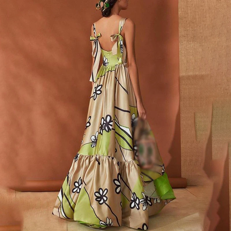 Womens Dress Ladies Beach Summer Round Neck Boho Fashion Pleated Sundress Strappy Maxi Lace Up Floral Print Long
Womens Dress Ladies Beach Summer Round Neck Boho Fashion Pleated Sundress Strappy Maxi Lace Up Floral Print Long