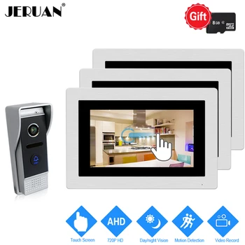 

JERUAN 720P AHD Motion Detection 7`` Touch Screen Video Door Phone Intercom System 3 Record Monitor + HD 110 degree 1.0MP Camera