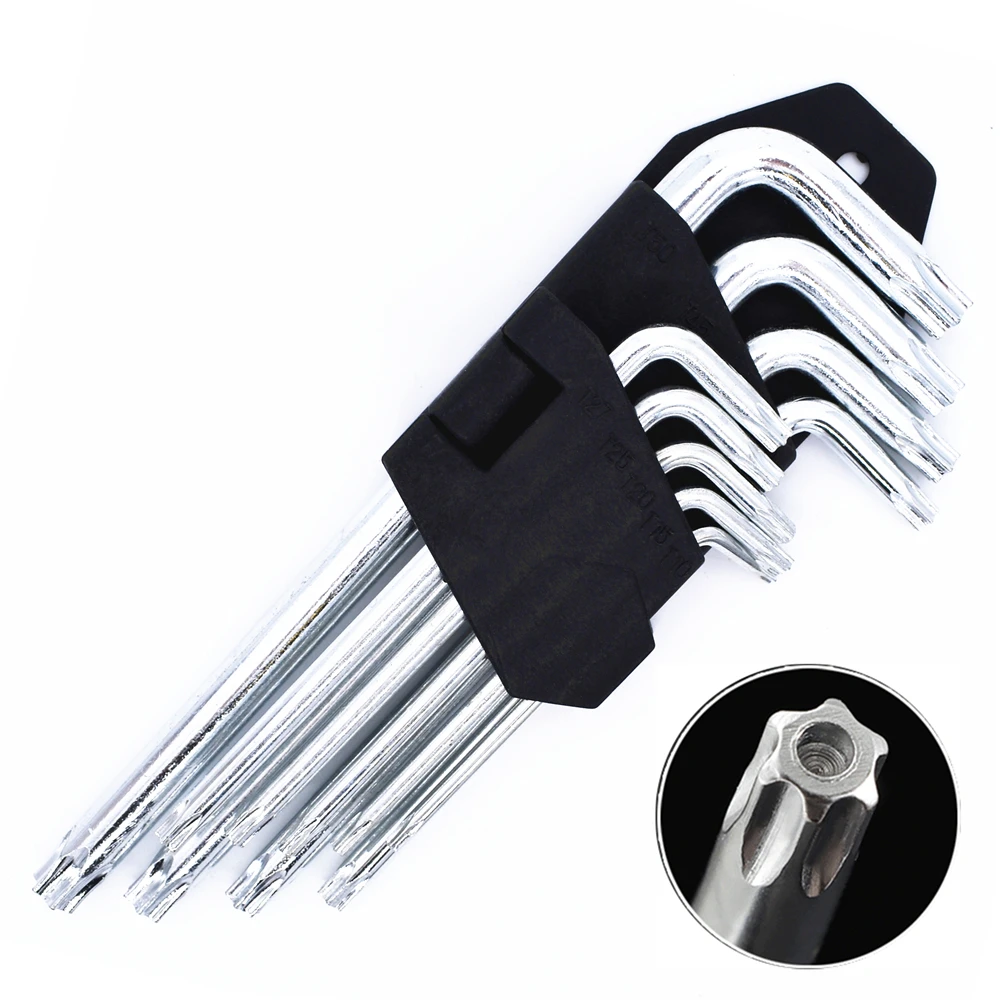 9PCS Hex Key Set Hexagon Wrench with Holes Kit Carbon Steel Star Head T10-T50 Allen Socket Torque Spanner Reinforced Hand Tools
9PCS Hex Key Set Hexagon Wrench with Holes Kit Carbon Steel Star Head T10-T50 Allen Socket Torque Spanner Reinforced Hand Tools