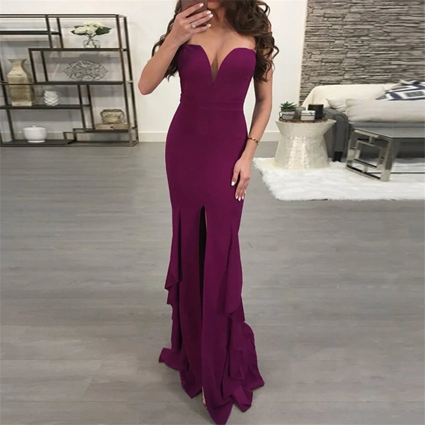 2019 Sexy Strapless Padded Mermaid Party Dress Long Split Front Bodycon Off the Shoulder Red Black Elegant Floor Length DressES
2019 Sexy Strapless Padded Mermaid Party Dress Long Split Front Bodycon Off the Shoulder Red Black Elegant Floor Length DressES