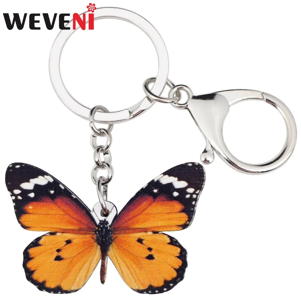 Фото WEVENI Acrylic Cheap Jewelry Danaus Chrysippus Butterfly Holder For Women Girl Bag Party Car Key Charms Keychains GIFT | Украшения и