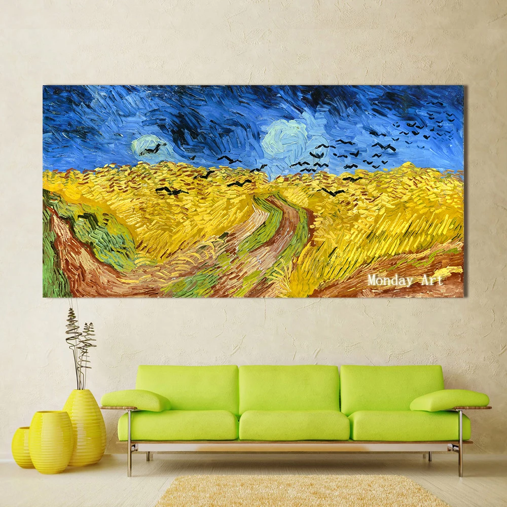 handpainted Landscape Wheat field With Crows Oil Painting Modern Canvas Art Wall Pictures For Living Room bedroom Home Decor | Дом и сад