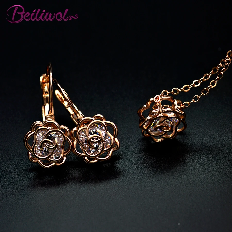 Beiliwol Brand Wedding Jewelry Sets Women Earrings & Necklace Austria Crystal Zircon Rose Pink Gold Color Cute Flower Jewellery
Beiliwol Brand Wedding Jewelry Sets Women Earrings & Necklace Austria Crystal Zircon Rose Pink Gold Color Cute Flower Jewellery