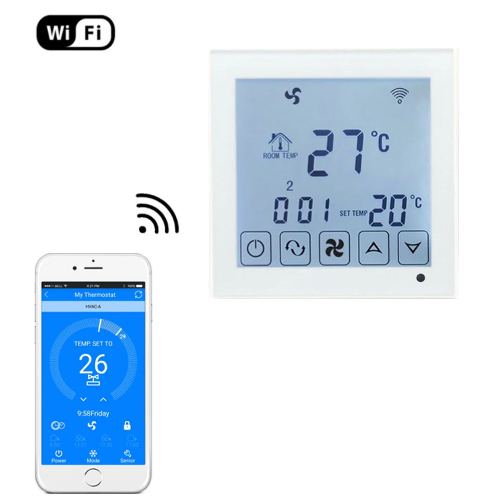 WiFi FCU Thermostat for Central Air Conditioner Fan Coil Unit Temperature Controller Cooling Heating Remote Control by Phone
WiFi FCU Thermostat for Central Air Conditioner Fan Coil Unit Temperature Controller Cooling Heating Remote Control by Phone