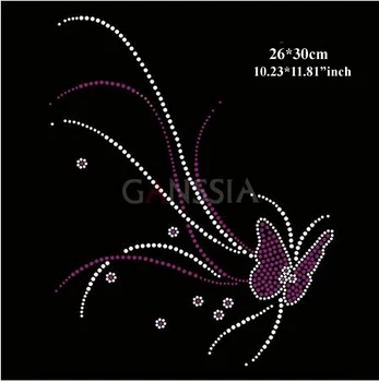 

8pcs/lot Purple butterfly hotfix rhinestones heat transfer design iron on motifs patches Rhinestone applique(ss-7468)