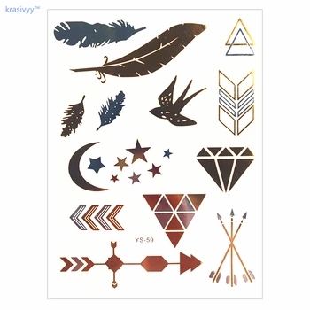 New DIY waterproof Flash Tattoos Gold Silver Metal Temporary Tattoo Gold diamond Feather fake tattoo make up girl Wholesale 59
New DIY waterproof Flash Tattoos Gold Silver Metal Temporary Tattoo Gold diamond Feather fake tattoo make up girl Wholesale 59