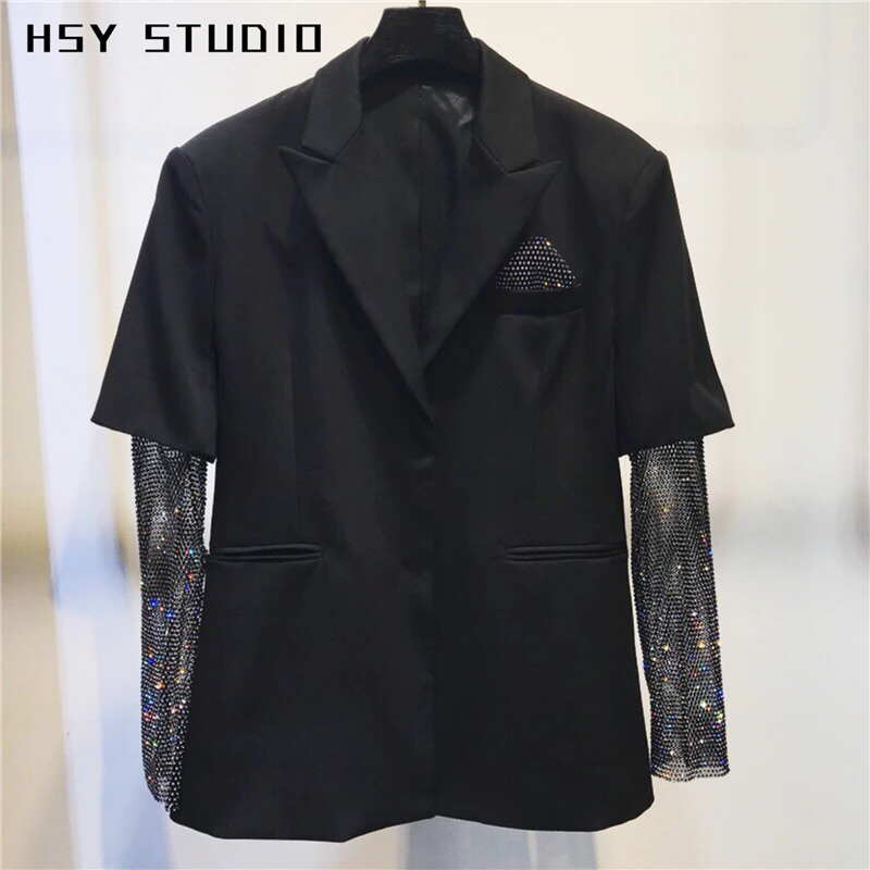 【HSY Studio】2019 autumn new trend rhinestone insert black women long blazer patchwork sleeve detail fashion women medium coat
【HSY Studio】2019 autumn new trend rhinestone insert black women long blazer patchwork sleeve detail fashion women medium coat