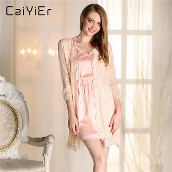 Caiyier Lace Robe Sets For Women 2018 High Quality Summer Solid Night Dress Woman Sexy Lingerie Balckess Satin Dress Robe Suits 
Caiyier Lace Robe Sets For Women 2018 High Quality Summer Solid Night Dress Woman Sexy Lingerie Balckess Satin Dress Robe Suits
