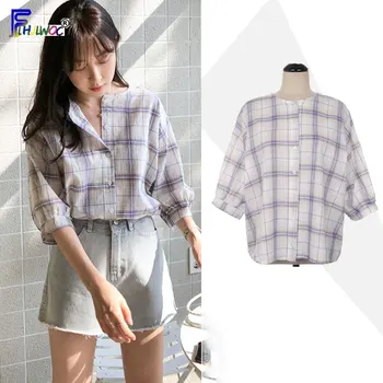 Summer Casual Tops Woman Fashion Cute Sweet Japan Korean Preppy Style Design Clothes lattice Button Plaid Shirt Blouse Cotton
Summer Casual Tops Woman Fashion Cute Sweet Japan Korean Preppy Style Design Clothes lattice Button Plaid Shirt Blouse Cotton