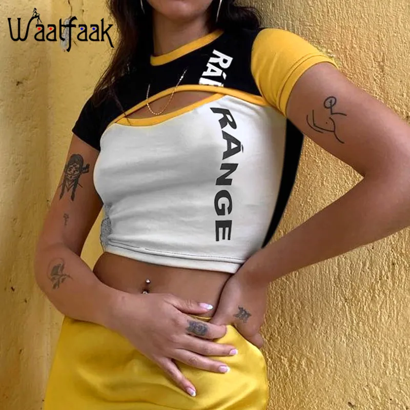 Waatfaat Contrast Patchwork Sexy T Shirt Hollow Out Letter Printed Graphic Short T-shirt Women Streetwear Summer Chain Tshirt
Waatfaat Contrast Patchwork Sexy T Shirt Hollow Out Letter Printed Graphic Short T-shirt Women Streetwear Summer Chain Tshirt