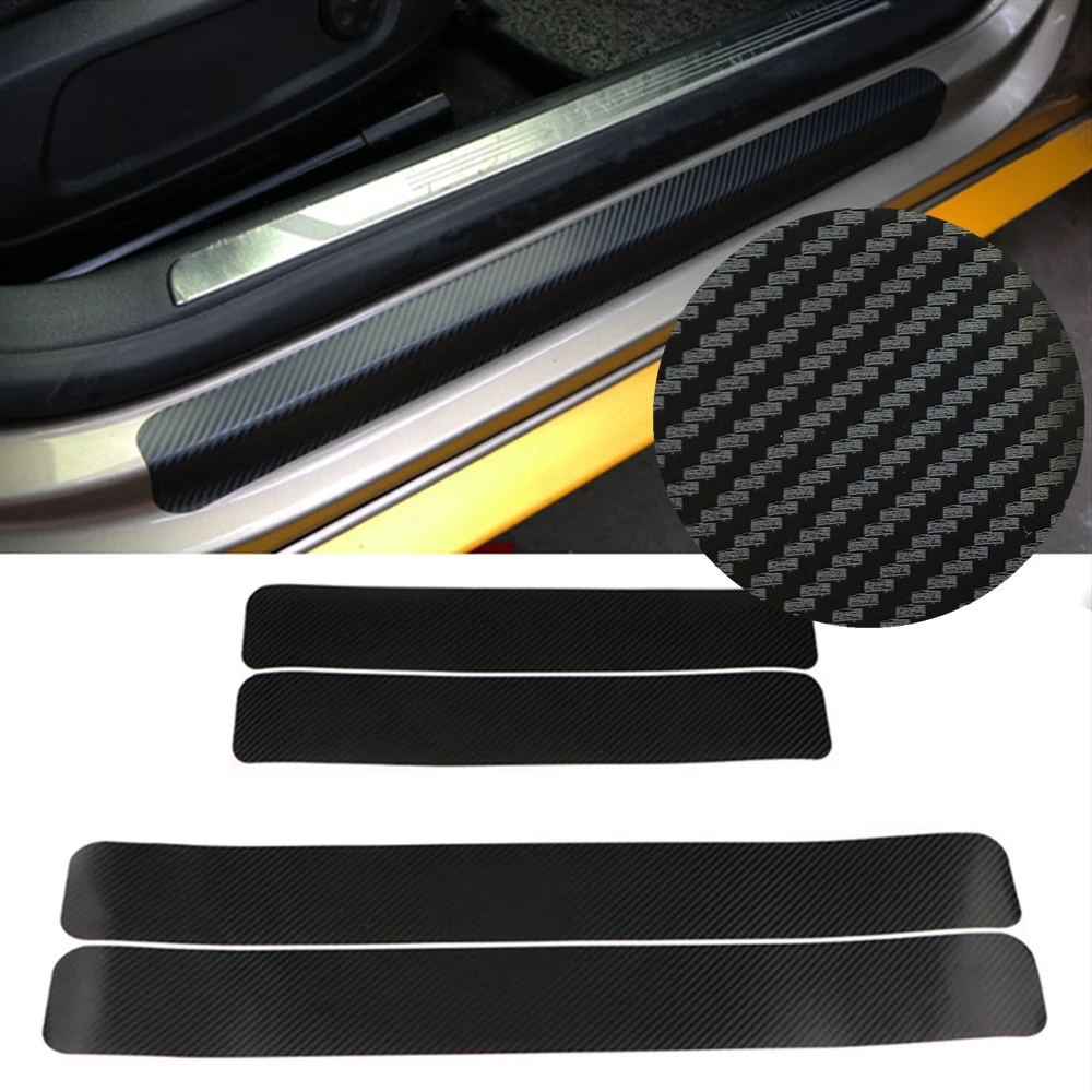 4pcs Carbon Fiber Car Scuff Plate Door Sill 5D Sticker Panel Protector D