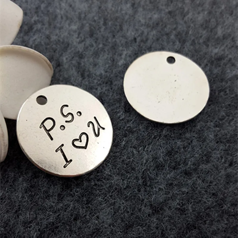 High Quality 10 Pieces/Lot Diameter 30mm PS I Love You Metal Message Charm Round Disc Diy Jewelry Making | Украшения и аксессуары