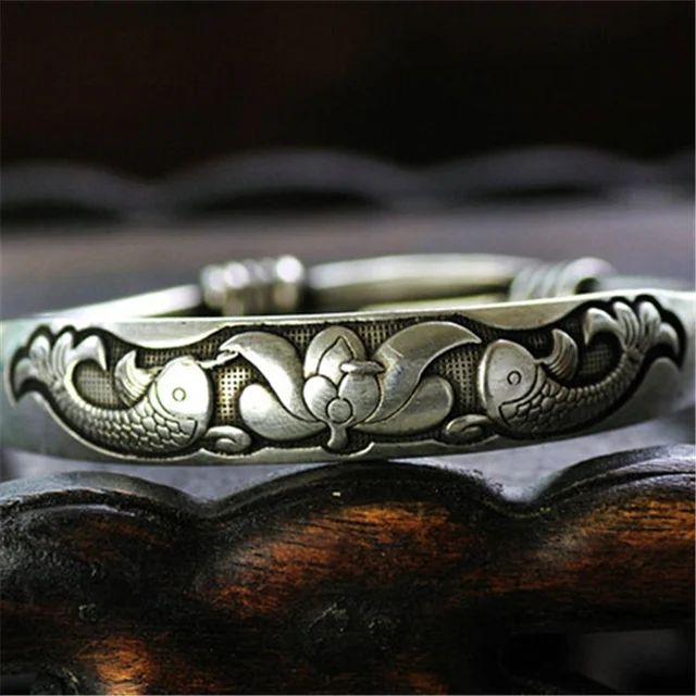 Tibétain Lucky anni et Poissons Bracelet Réglable Traditionnel ata ao Ethnique Bijoux BB-268 1