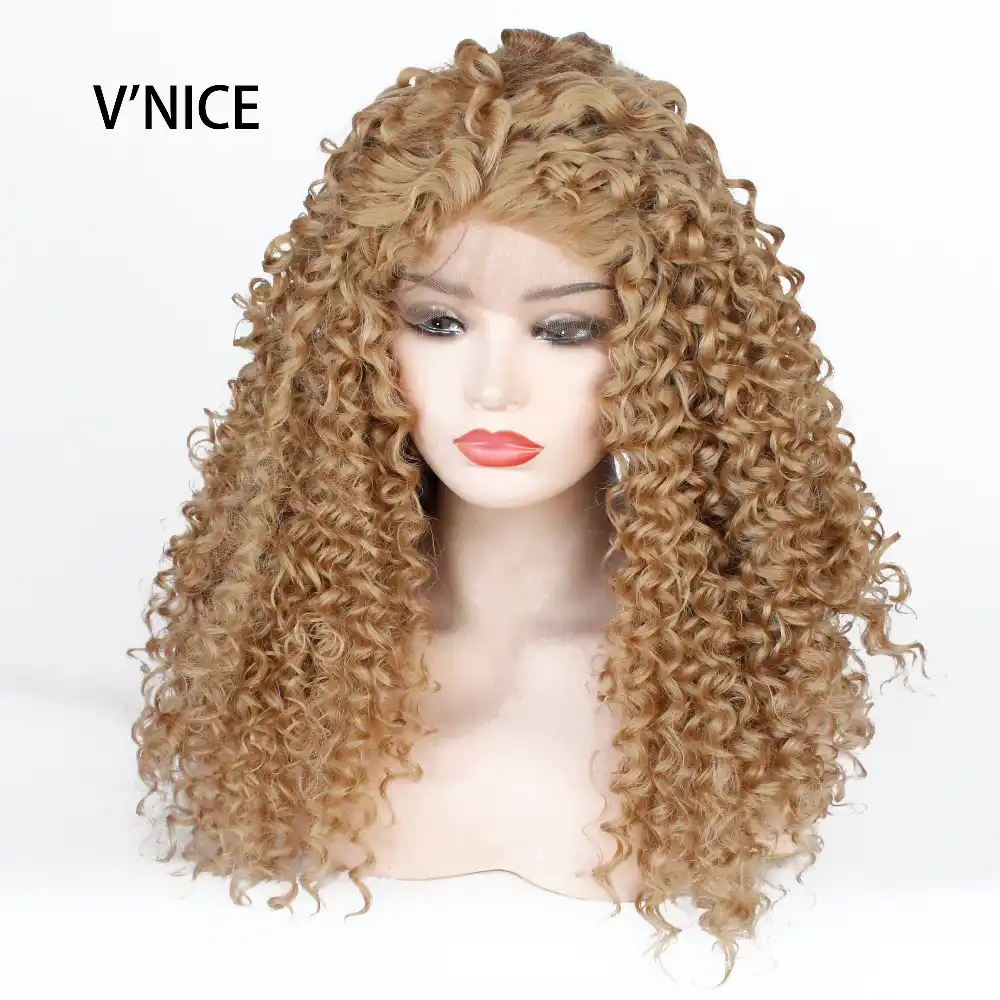 Vnice Golden Honey Blonde Kinky Curly Glueless Synthetic Lace