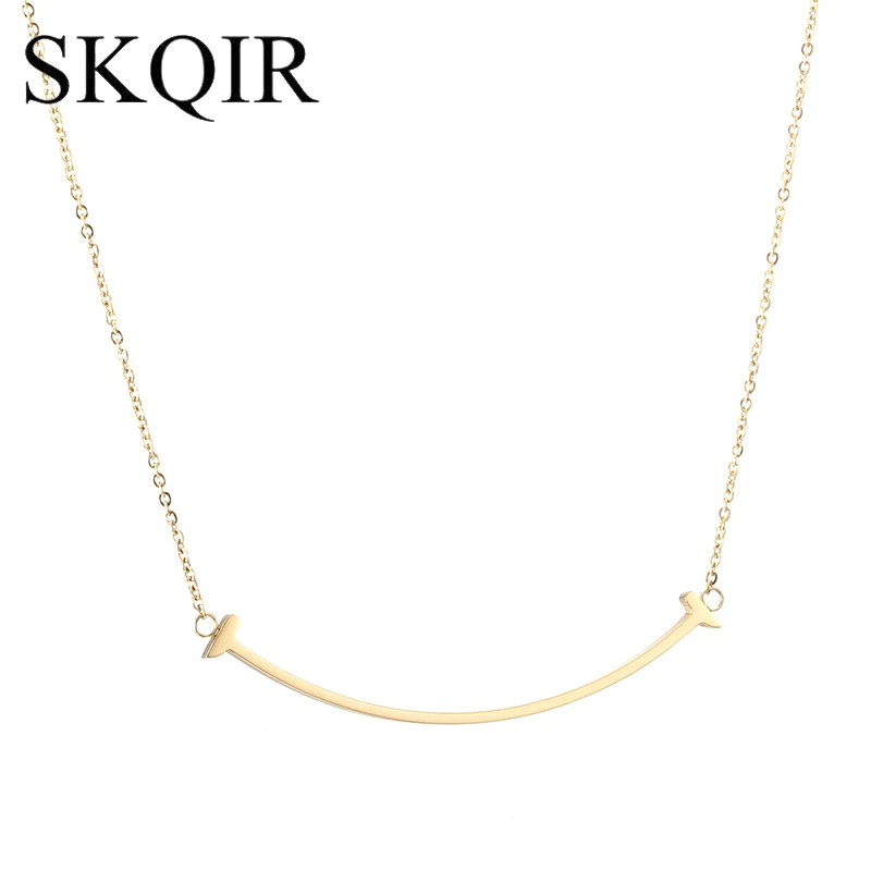 Simple Curved Arc Bar Pendants Necklaces Rose Gold Color Long Link Chain Geometric Charms Collares For Women Jewelry Gift | Украшения и