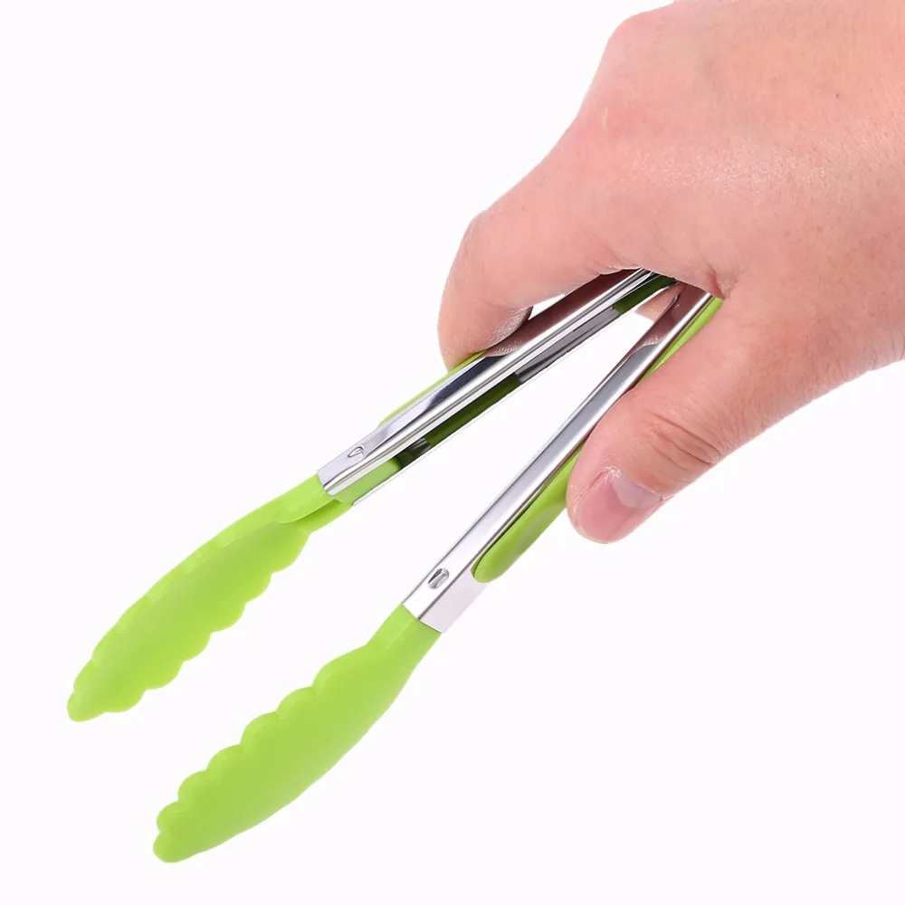 

8 Inch Random Colors Stainless Steel Silicone Kitchen Cooking BBQ Tongs Non-Slip Handle Barbecue Kitchen Tong Clip