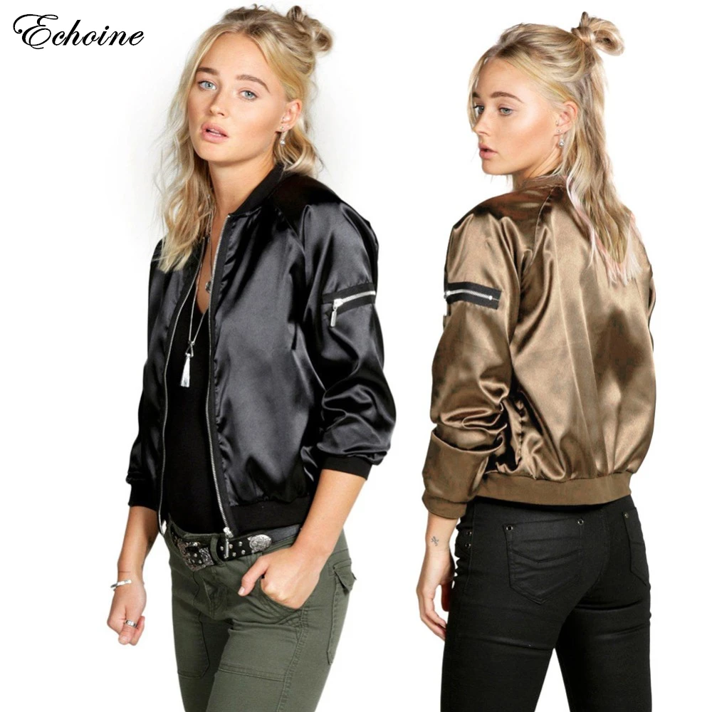 Женская короткая стеганая куртка бомбер Echoine однотонная Повседневная с длинным