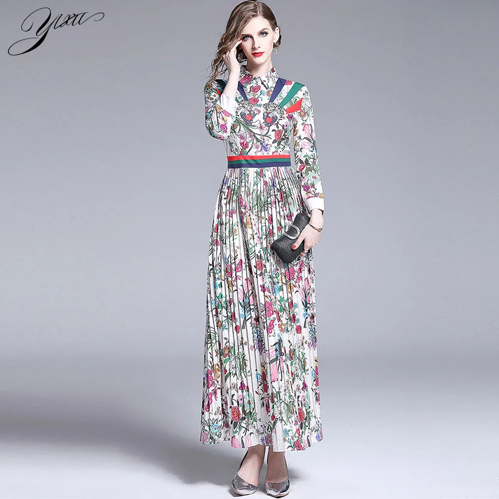 Runway Woman Print Pleated Dress Floral Printed Female Long Party Dresses Full Sleeve Ladies Elegant Slim A-line Dresses
Runway Woman Print Pleated Dress Floral Printed Female Long Party Dresses Full Sleeve Ladies Elegant Slim A-line Dresses