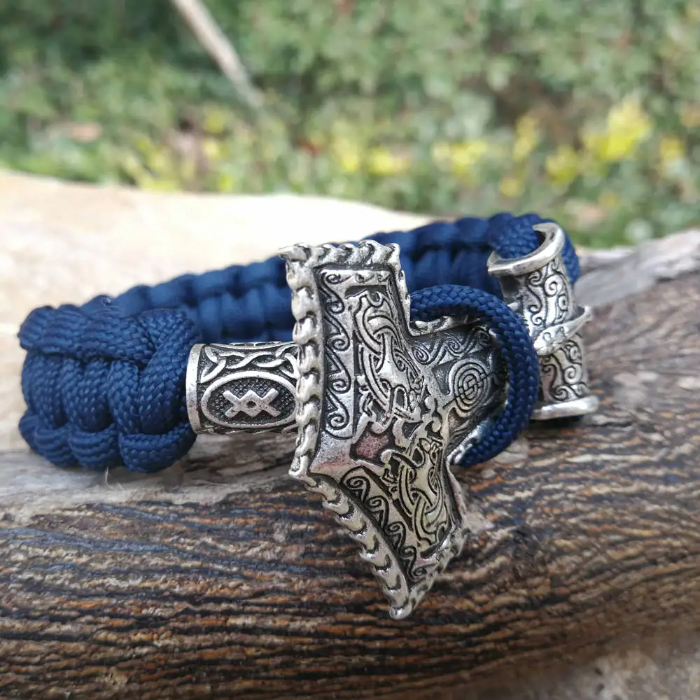 Viking Rune bead Paracord Bracelets Thor Mjolnir Hammer Paracord Amulet Rune Knot Scandinavian Bracelet dark blue Paracord
Viking Rune bead Paracord Bracelets Thor Mjolnir Hammer Paracord Amulet Rune Knot Scandinavian Bracelet dark blue Paracord