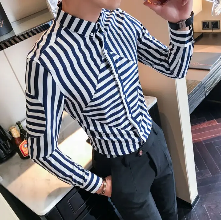 New arrival Men's Clothes Male personality striped long sleeved shirt Men hair stylist fashion slim shirts 2 Colors M - 3XL
New arrival Men's Clothes Male personality striped long sleeved shirt Men hair stylist fashion slim shirts 2 Colors M - 3XL